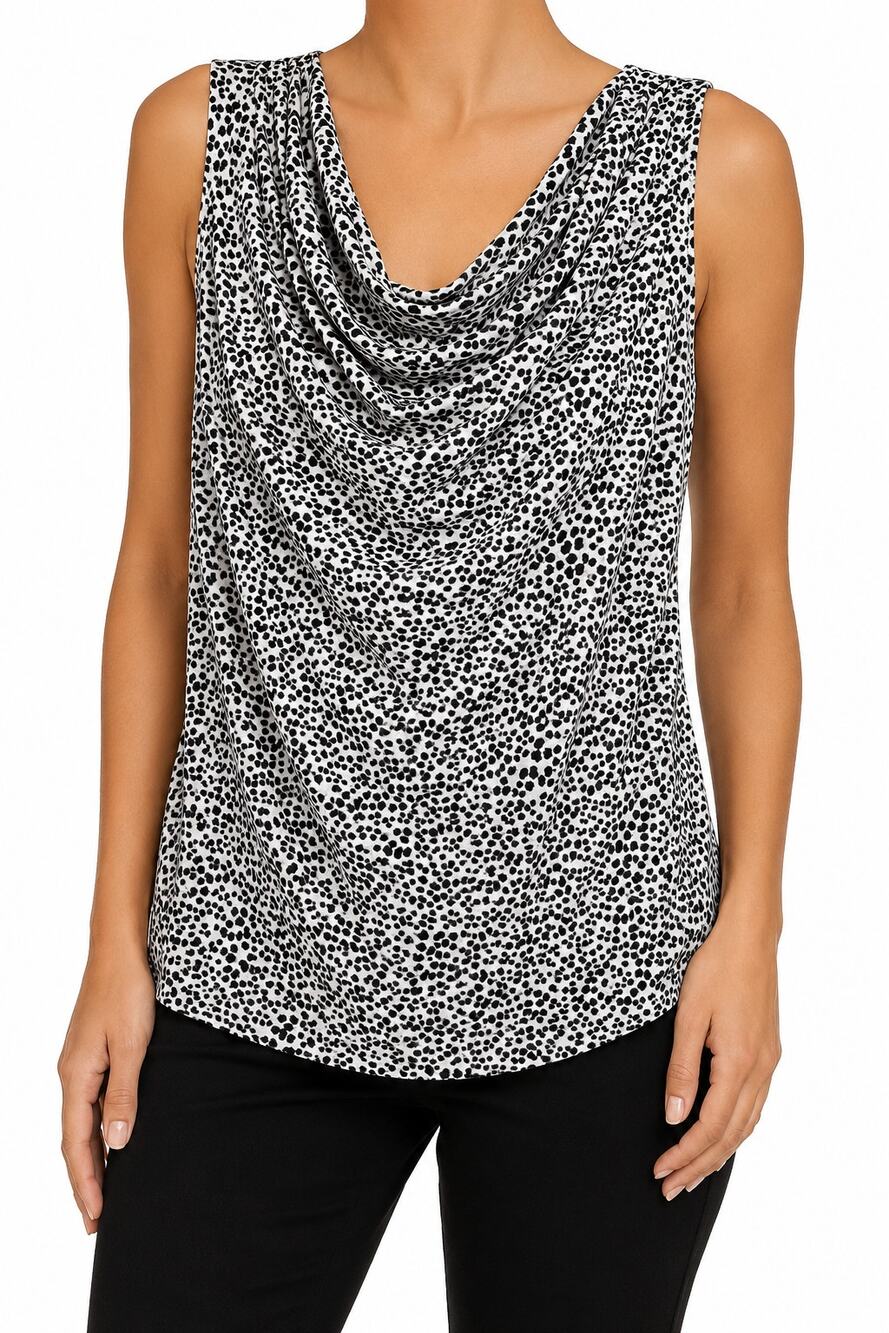 Calvin Klein XL Drape Neck Sleeveless Animal Print Stretch Top Black Summer work